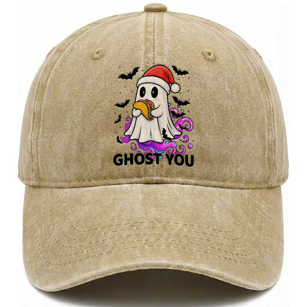 Funny Ghost Halloween Christmas Washed Cotton Baseball Cap Ghost You TS14 Washed Cap Universal Fit Khaki Print Your Wear