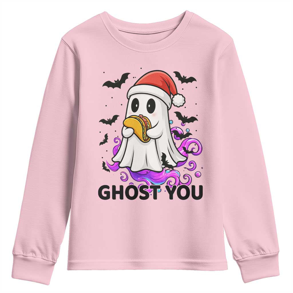 Funny Ghost Halloween Christmas Youth Sweatshirt Ghost You TS14 Light Pink Print Your Wear