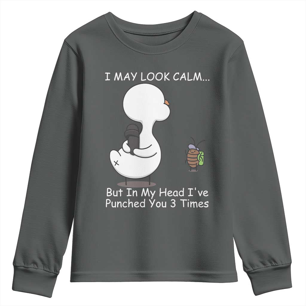 Duck Sarcastic Farm Youth Sweatshirt In My Head I Have Pecked You 3 Times TS14 Dark Heather Print Your Wear