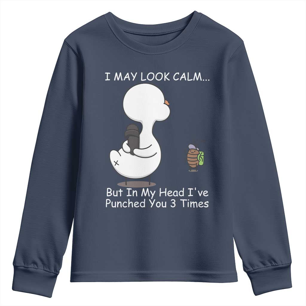 Duck Sarcastic Farm Youth Sweatshirt In My Head I Have Pecked You 3 Times TS14 Navy Print Your Wear