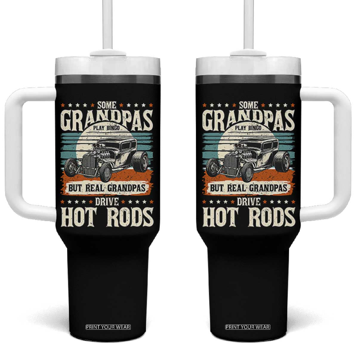 Some Grandpas Play Bingo Real Grandpas Drive Hotrods Tumbler With Handle 1932 American Classic Hotrod TS14 One Size: 40 oz Black Print Your Wear