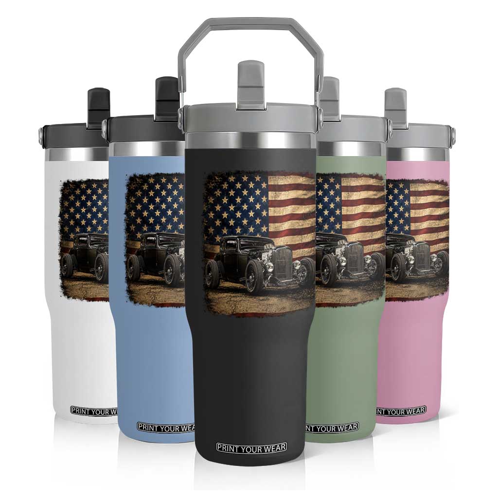 1932 American Classic Hotrod US Flag 4th of July Flip Straw Tumbler