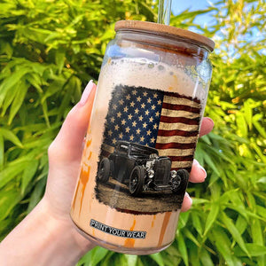 1932 American Classic Hotrod US Flag 4th of July Glass Can