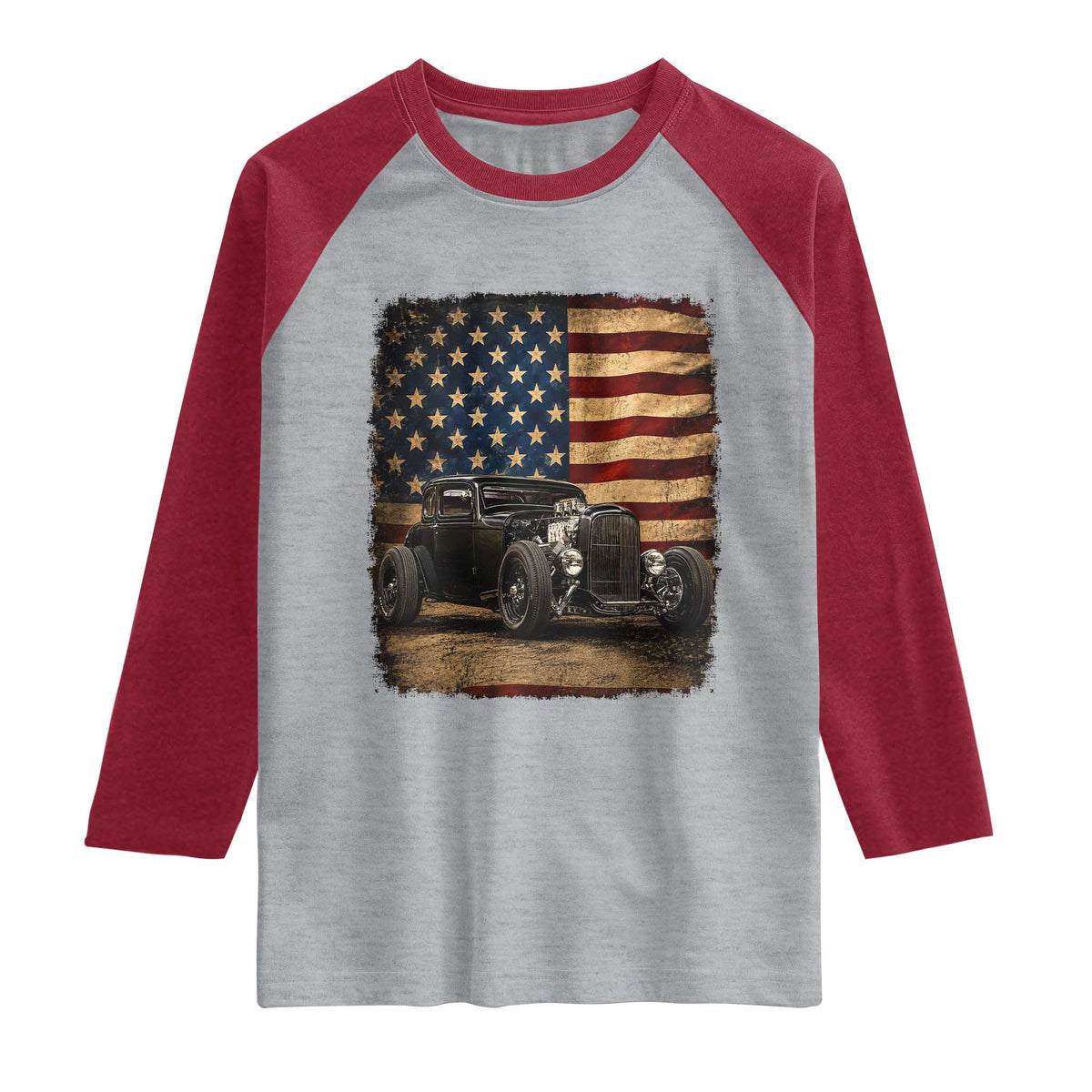 1932 American Classic Hotrod US Flag 4th of July Raglan Shirt