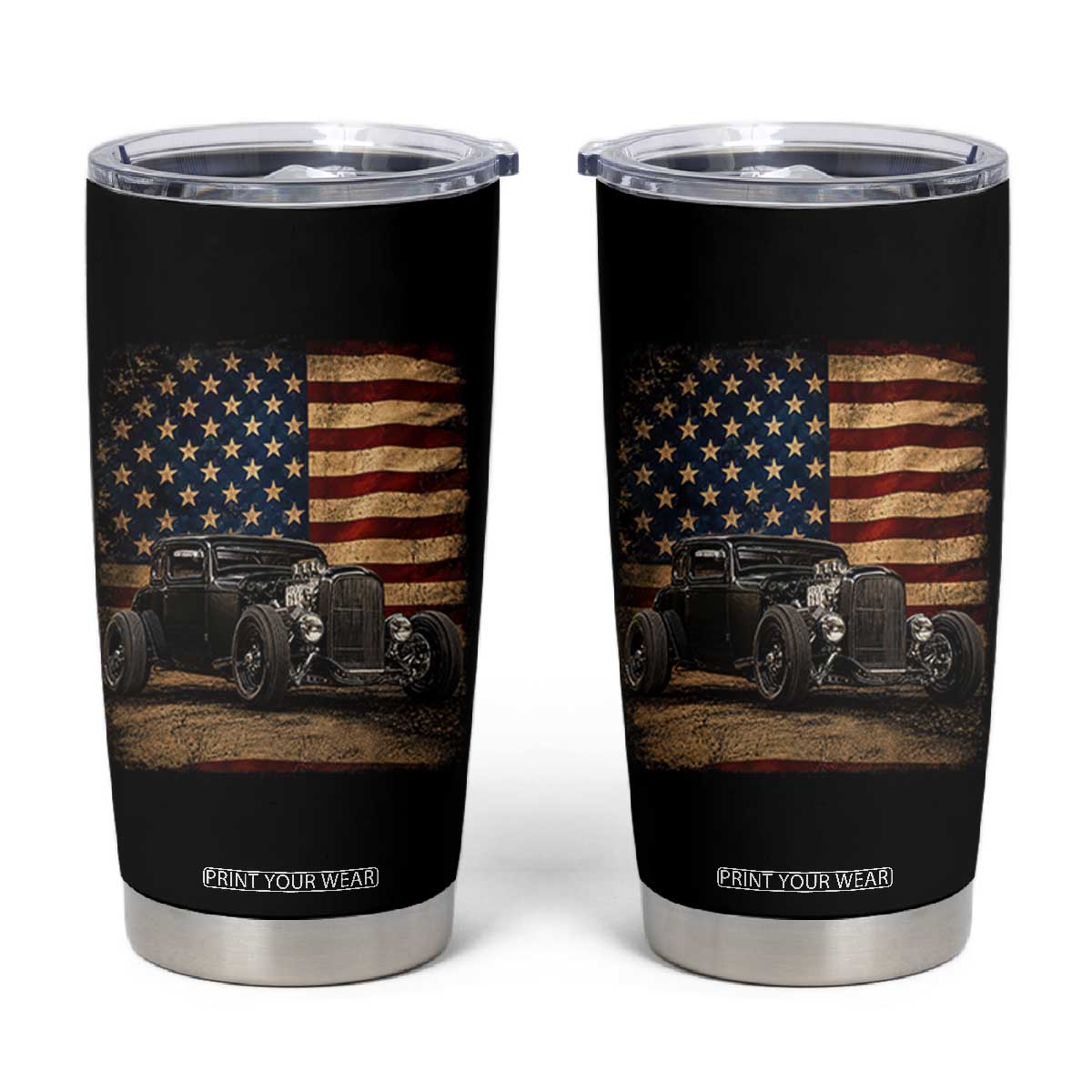 1932 American Classic Hotrod US Flag 4th of July Tumbler Cup TS14 Black Print Your Wear