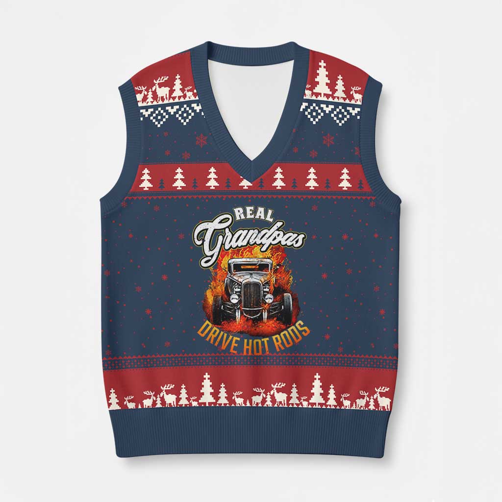 Real Grandpas Drive Hotrods V-Neck Knit Sweater Vest Vintage 1932 Hotrod
