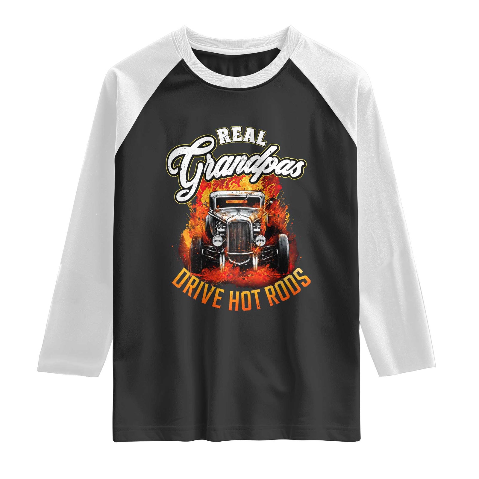 Real Grandpas Drive Hotrods Raglan Shirt Vintage 1932 Hotrod TS14 Black White Print Your Wear