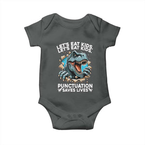 Funny Grammar Dino Baby Onesie Let Us Eat Kids Punctuation Saves Lives TS14 Dark Heather Print Your Wear