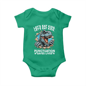 Funny Grammar Dino Baby Onesie Let Us Eat Kids Punctuation Saves Lives TS14 Irish Green Print Your Wear