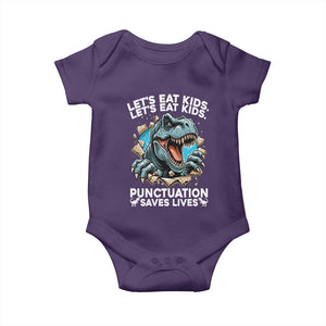 Funny Grammar Dino Baby Onesie Let Us Eat Kids Punctuation Saves Lives TS14 Purple Print Your Wear