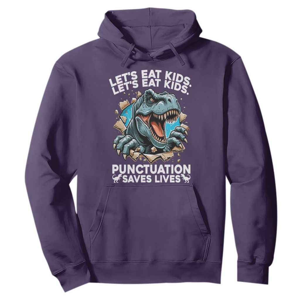 Funny Grammar Dino Hoodie Let Us Eat Kids Punctuation Saves Lives TS14 Purple Print Your Wear