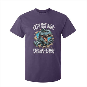Funny Grammar Dino T Shirt For Kid Let Us Eat Kids Punctuation Saves Lives TS14 Purple Print Your Wear
