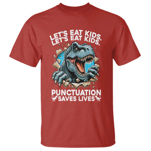 Funny Grammar Dino T Shirt Let Us Eat Kids Punctuation Saves Lives TS14 Red Print Your Wear