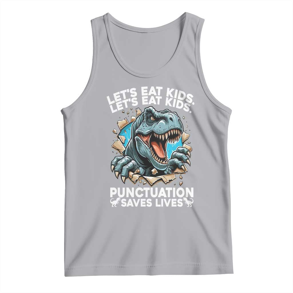 Funny Grammar Dino Tank Top Let Us Eat Kids Punctuation Saves Lives TS14 Athletic Heather Print Your Wear