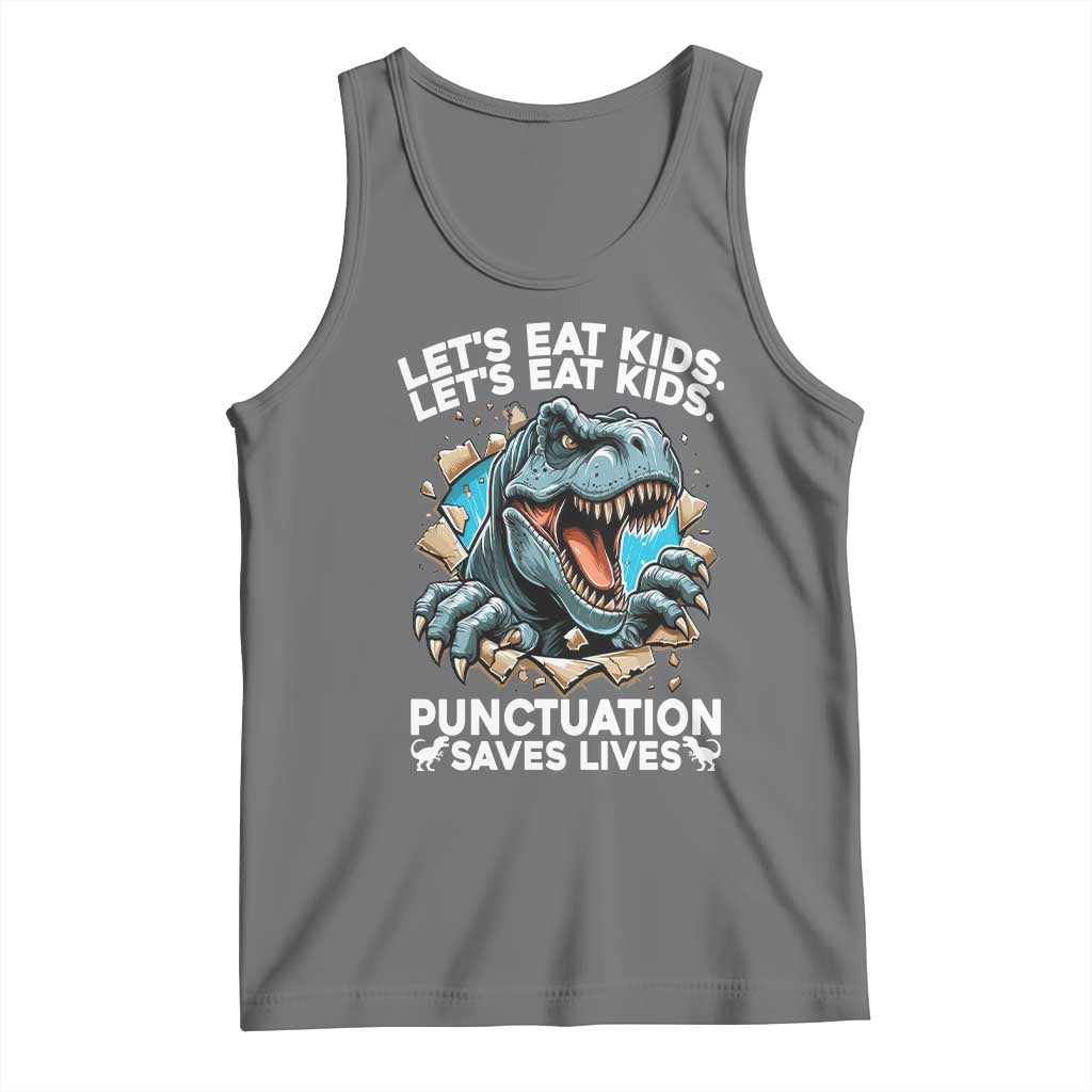 Funny Grammar Dino Tank Top Let Us Eat Kids Punctuation Saves Lives TS14 Black Heather Print Your Wear