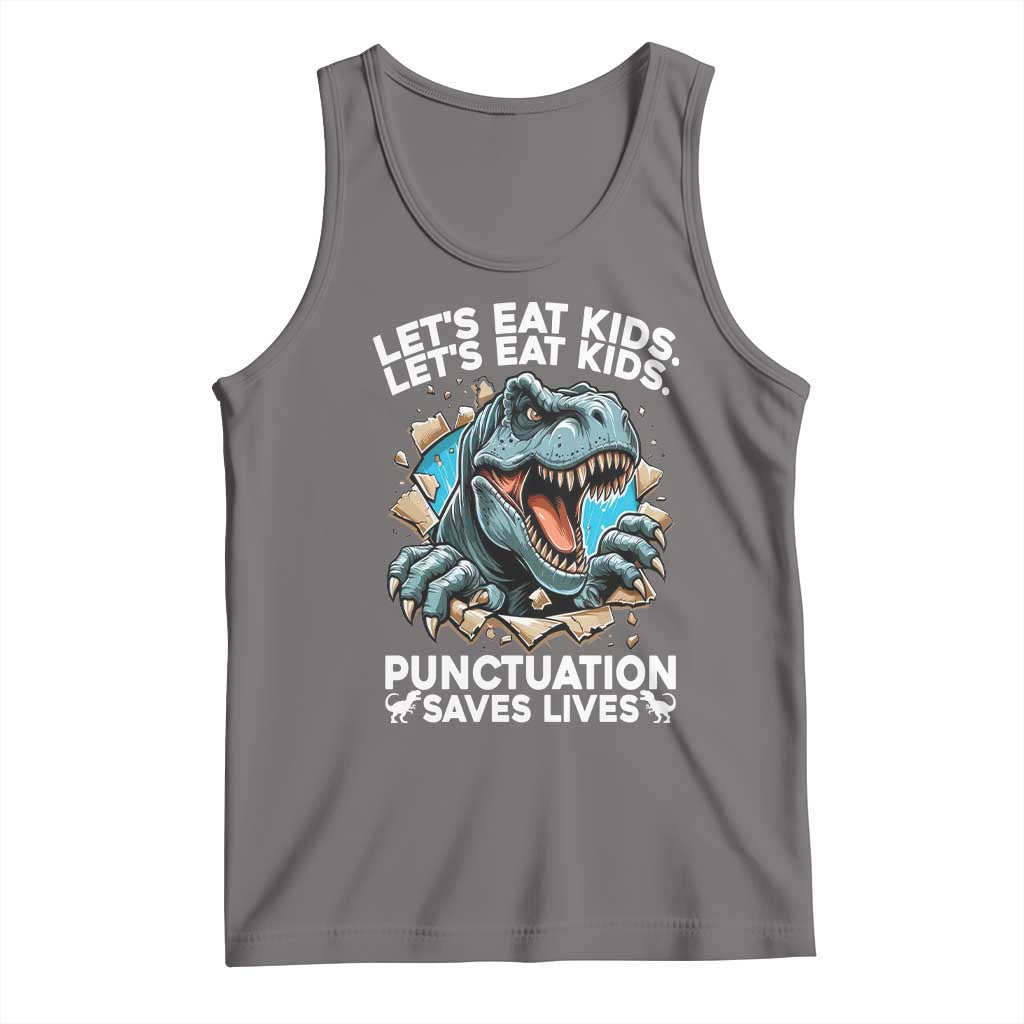 Funny Grammar Dino Tank Top Let Us Eat Kids Punctuation Saves Lives TS14 Deep Heather Print Your Wear