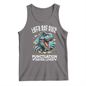 Funny Grammar Dino Tank Top Let Us Eat Kids Punctuation Saves Lives TS14 Deep Heather Print Your Wear