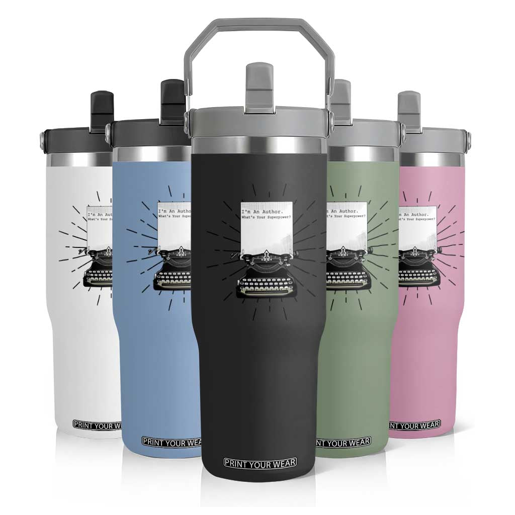 Funny Typewriter Flip Straw Tumbler I Am An Author What Is Your Superpower TS14 Print Your Wear