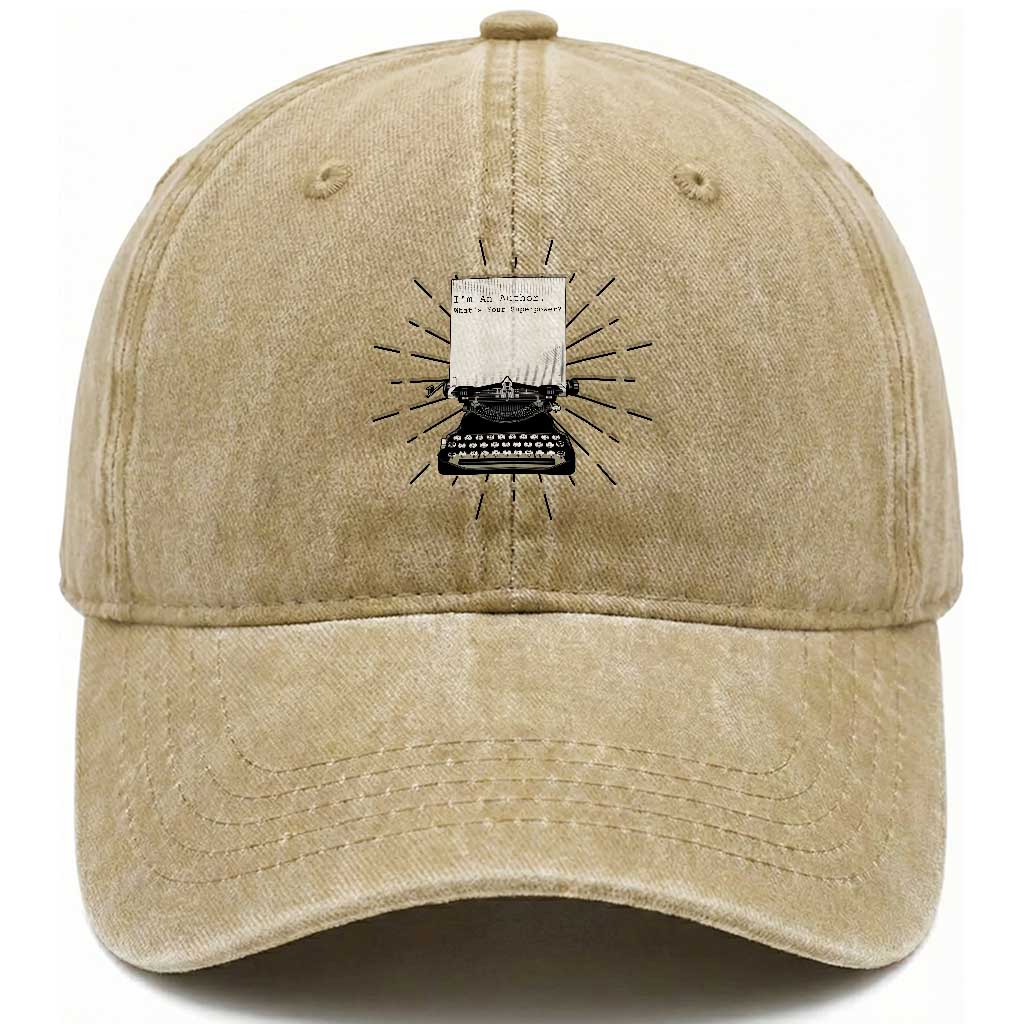 Funny Typewriter Washed Cotton Baseball Cap I Am An Author What Is Your Superpower TS14 Washed Cap Universal Fit Khaki Print Your Wear