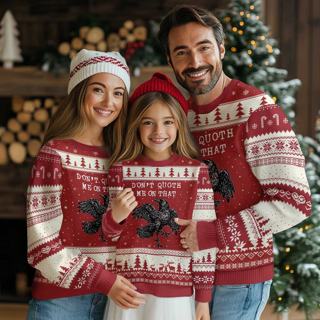 Funny Literary Ugly Christmas Sweater Do Not Quoth Me On That TS14 Red Beige Print Your Wear