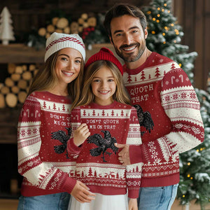 Funny Literary Ugly Christmas Sweater Do Not Quoth Me On That TS14 Red Beige Print Your Wear
