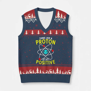 Think Like A Proton Stay Positive V-Neck Knit Sweater Vest Funny Science TS14 Navy Red Print Your Wear