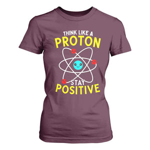Think Like A Proton Stay Positive T Shirt For Women Funny Science TS14 Maroon Print Your Wear