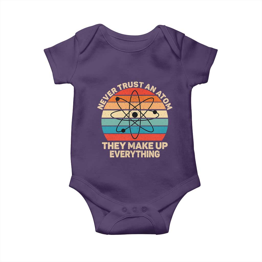 Never Trust An Atom They Make Up Everything Baby Onesie Funny Science TS14 Purple Print Your Wear