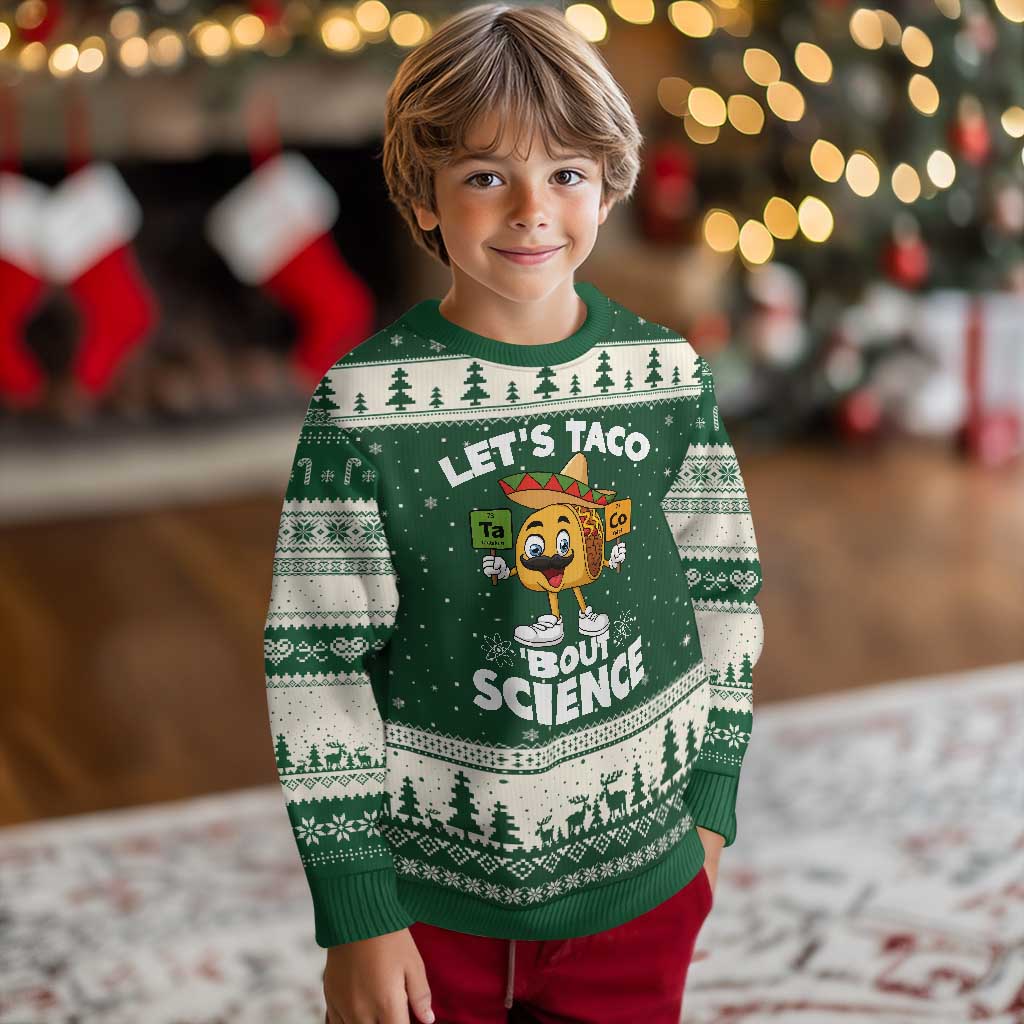 Funny Science Taco Pun Ugly Christmas Sweater Let Is Taco Bout Science TS14 Forest Green Beige Print Your Wear