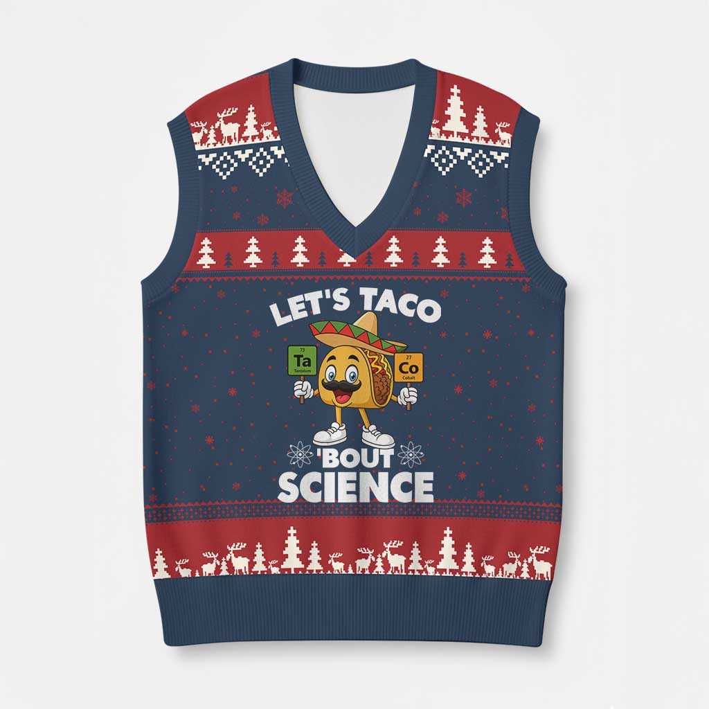 Funny Science Taco Pun V-Neck Knit Sweater Vest Let Is Taco Bout Science TS14 Navy Red Print Your Wear