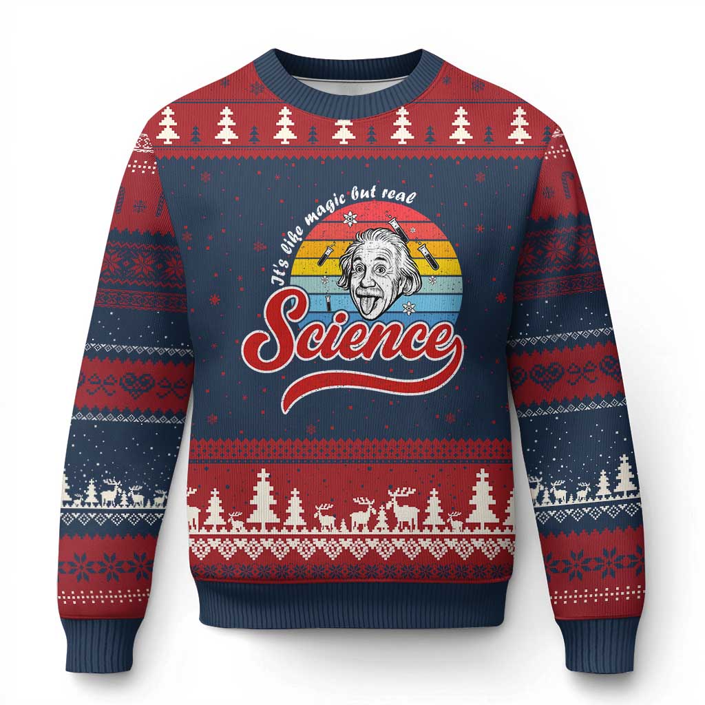 Science It Is Like Magic But Real Ugly Christmas Sweater Funny Science Teacher TS14 Navy Red Print Your Wear