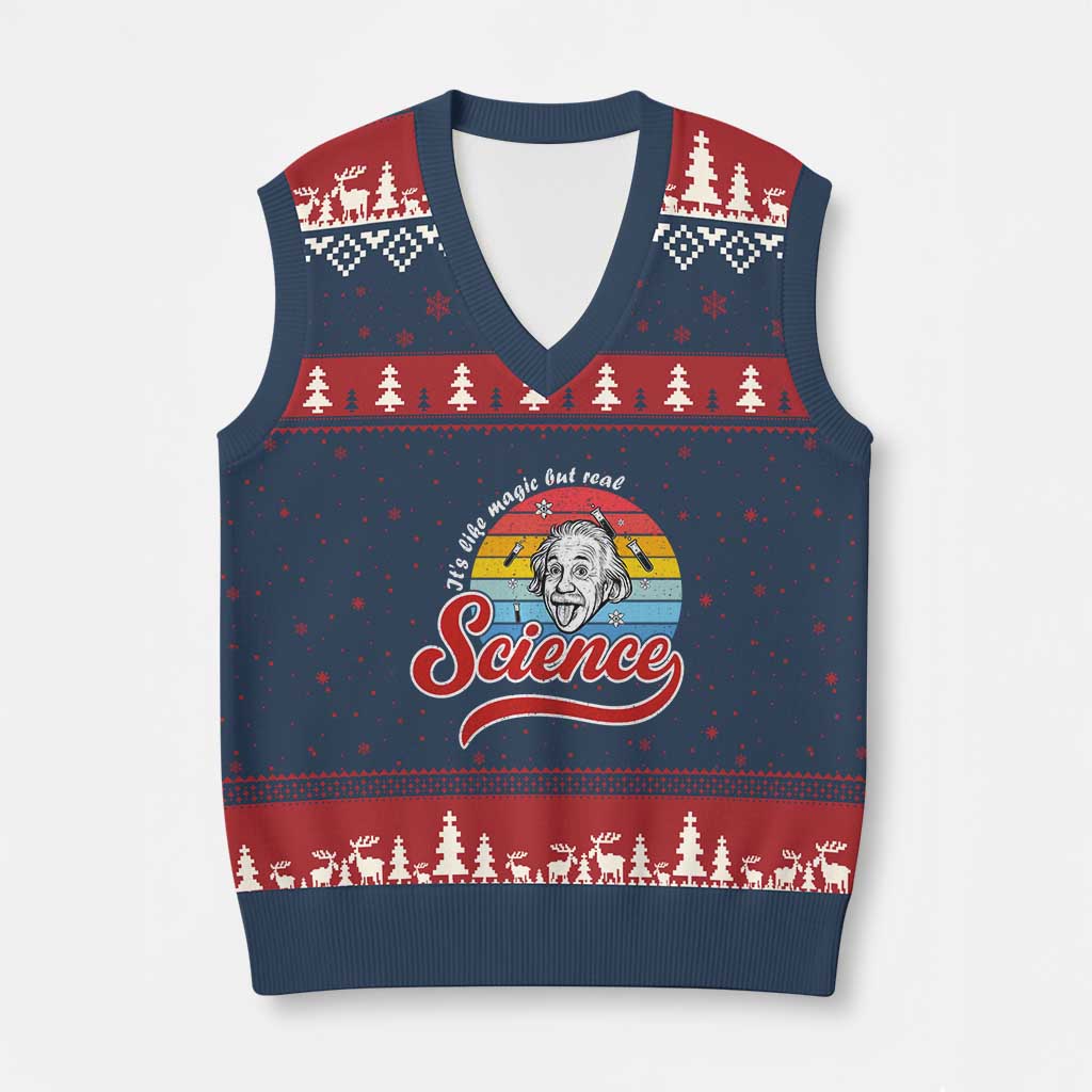 Science It Is Like Magic But Real V-Neck Knit Sweater Vest Funny Science Teacher TS14 Navy Red Print Your Wear