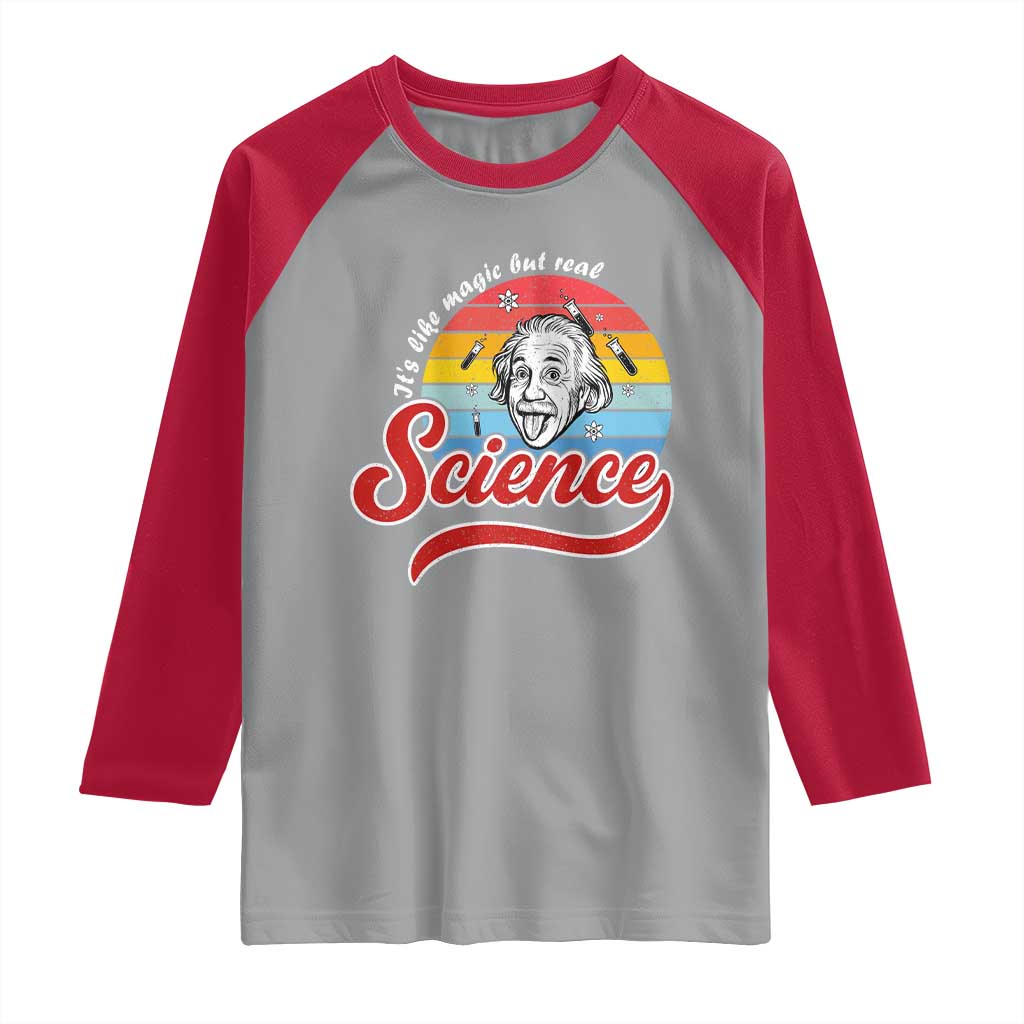 Science It Is Like Magic But Real Raglan Shirt Funny Science Teacher TS14 Sport Gray Red Print Your Wear
