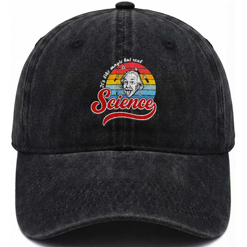Science It Is Like Magic But Real Washed Cotton Baseball Cap Funny Science Teacher TS14 Washed Cap Universal Fit Black Print Your Wear