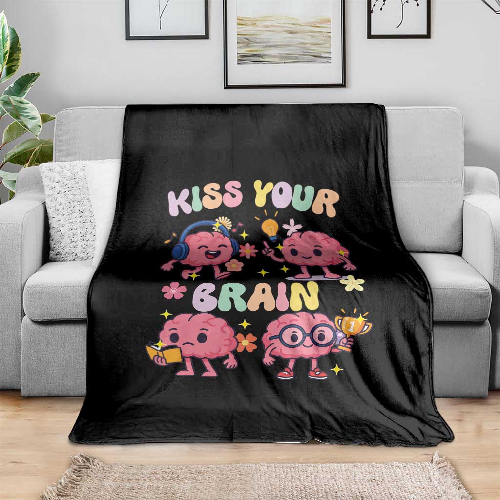 Kiss Your Brain Throw Blanket Funny Teacher TS14 Print Your Wear