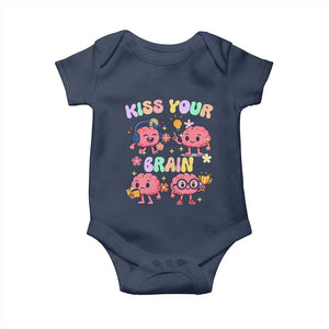 Kiss Your Brain Baby Onesie Funny Teacher TS14 Navy Print Your Wear