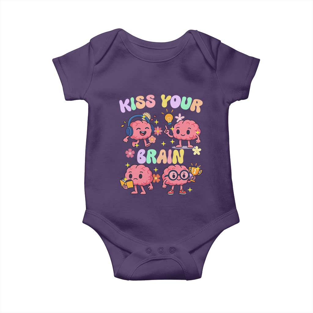 Kiss Your Brain Baby Onesie Funny Teacher TS14 Purple Print Your Wear