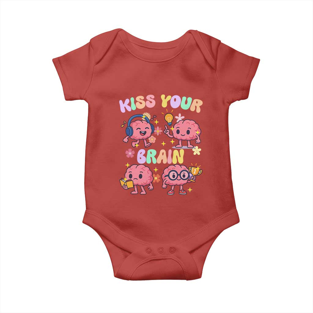 Kiss Your Brain Baby Onesie Funny Teacher TS14 Red Print Your Wear