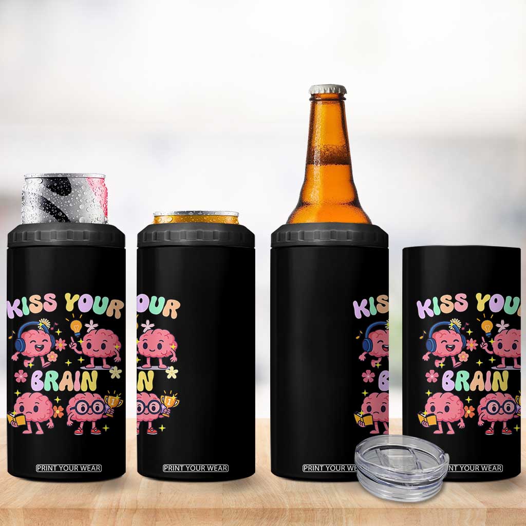 Kiss Your Brain 4 in 1 Can Cooler Tumbler Funny Teacher TS14 Print Your Wear