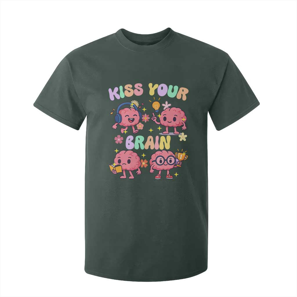Kiss Your Brain T Shirt For Kid Funny Teacher TS14 Dark Forest Green Print Your Wear
