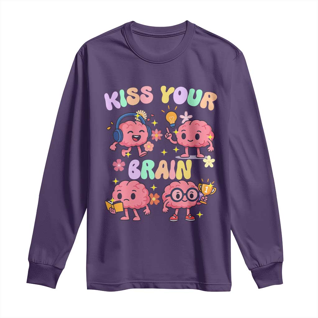 Kiss Your Brain Long Sleeve Shirt Funny Teacher TS14 Purple Print Your Wear