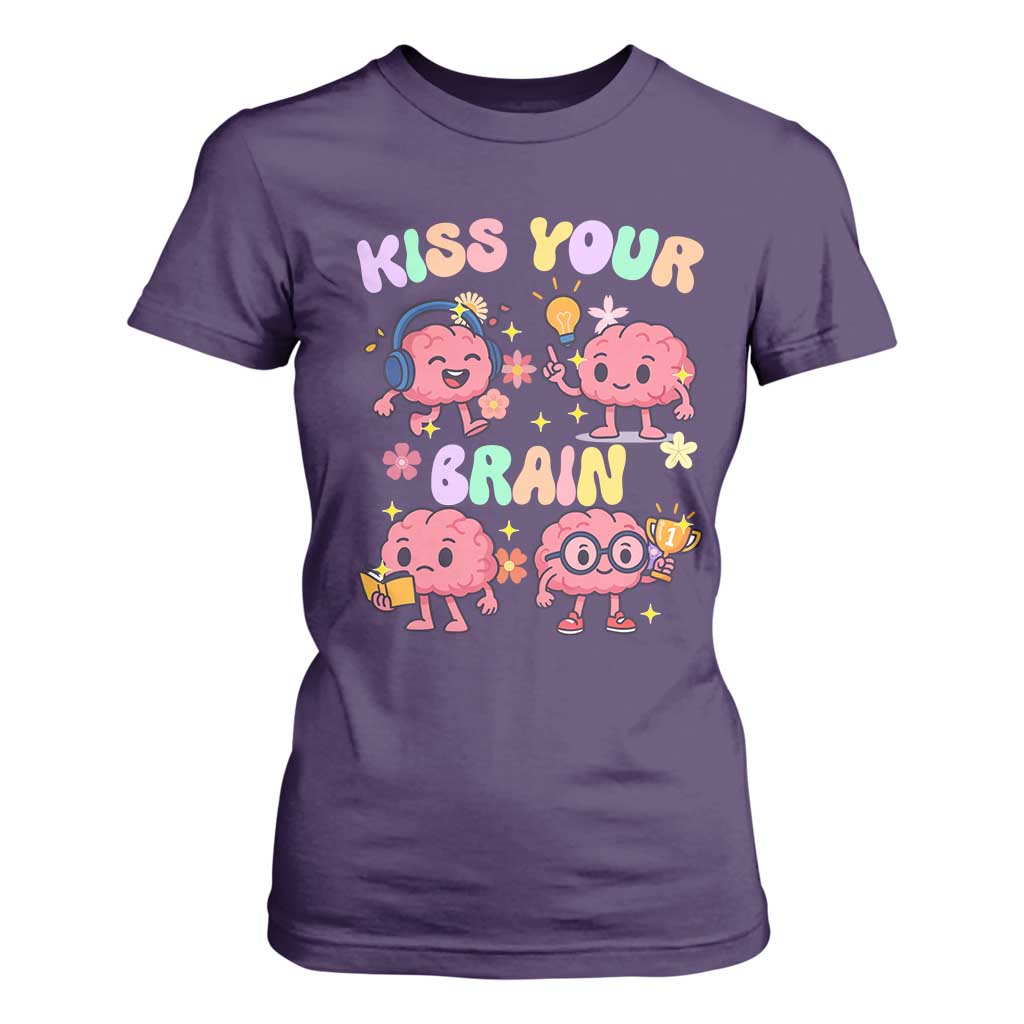 Kiss Your Brain T Shirt For Women Funny Teacher TS14 Purple Print Your Wear