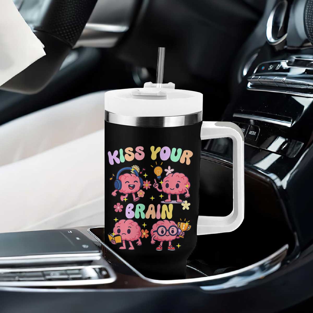 Kiss Your Brain Tumbler With Handle Funny Teacher TS14 Print Your Wear