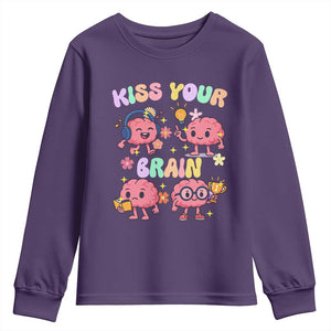 Kiss Your Brain Youth Sweatshirt Funny Teacher TS14 Purple Print Your Wear