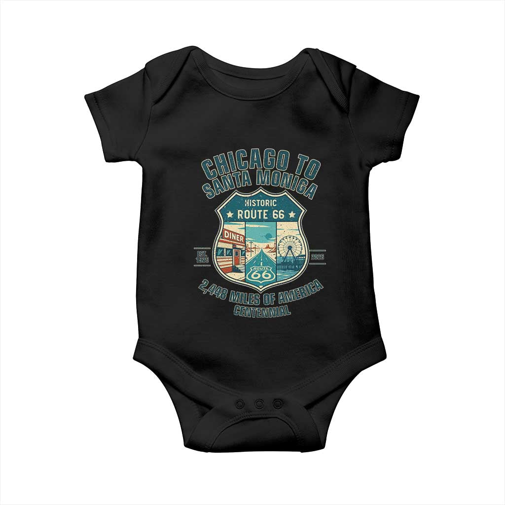 Route Highway 66 Chicago Santa Monica Vintage America Road Trip Baby Onesie TS14 Black Print Your Wear