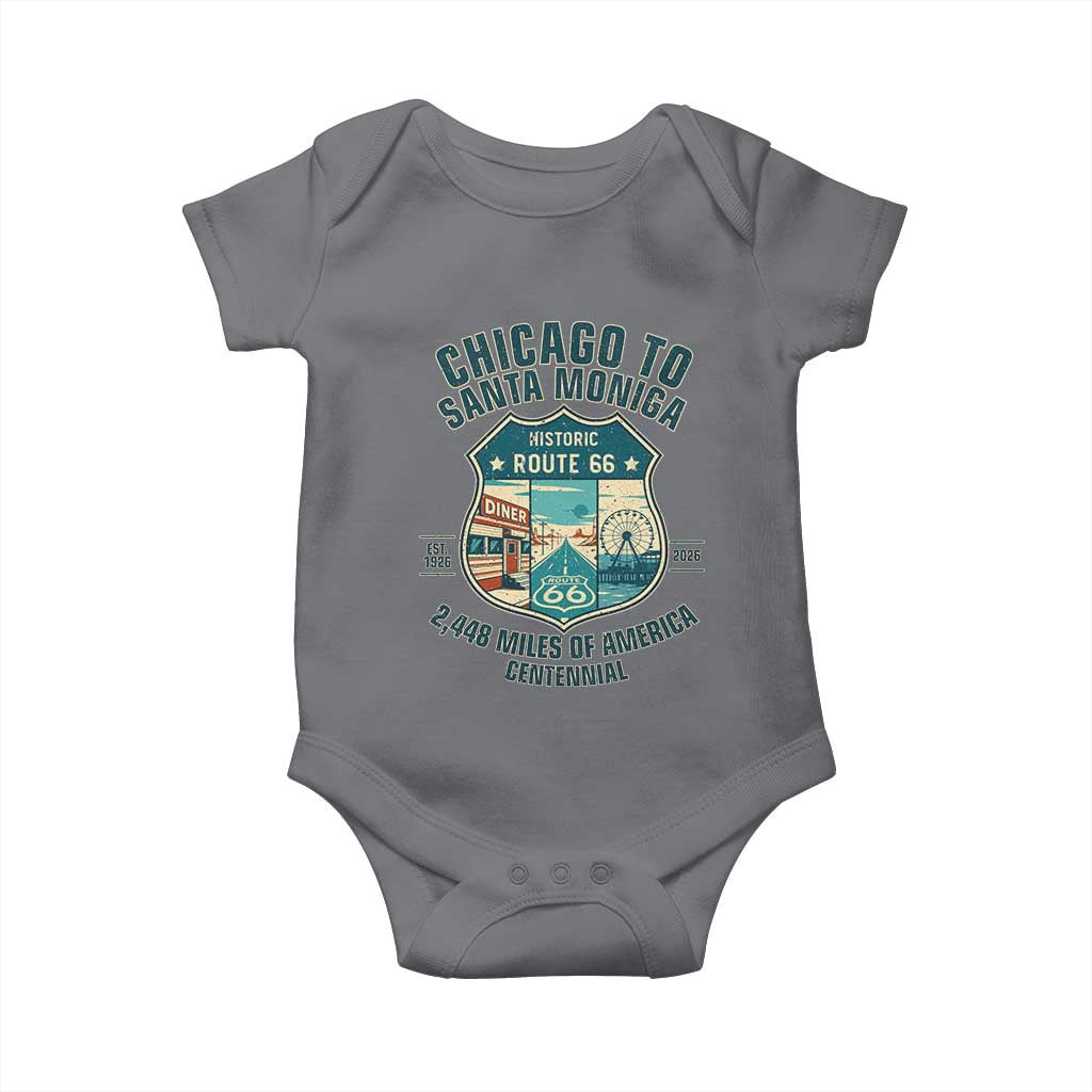Route Highway 66 Chicago Santa Monica Vintage America Road Trip Baby Onesie TS14 Charcoal Print Your Wear