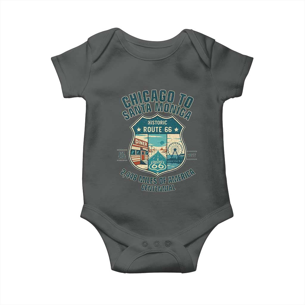 Route Highway 66 Chicago Santa Monica Vintage America Road Trip Baby Onesie TS14 Dark Heather Print Your Wear