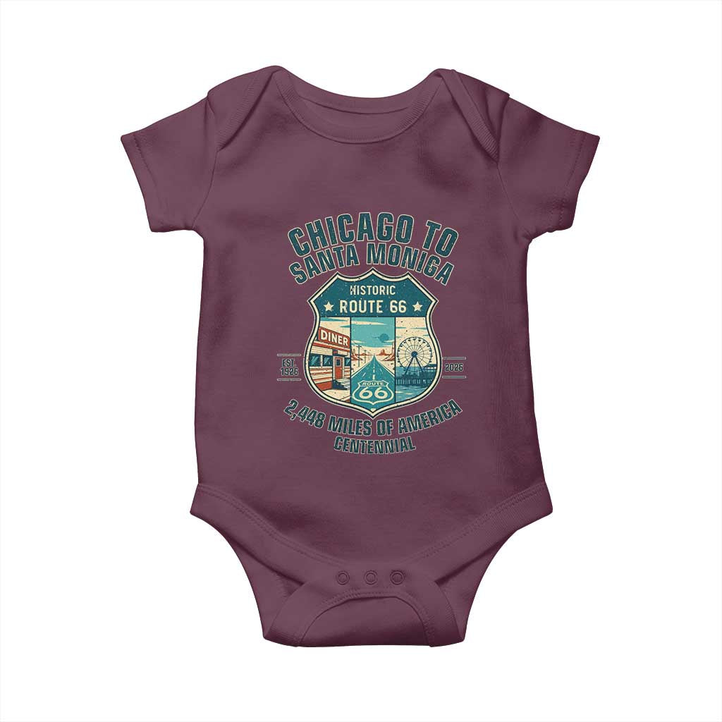 Route Highway 66 Chicago Santa Monica Vintage America Road Trip Baby Onesie TS14 Maroon Print Your Wear