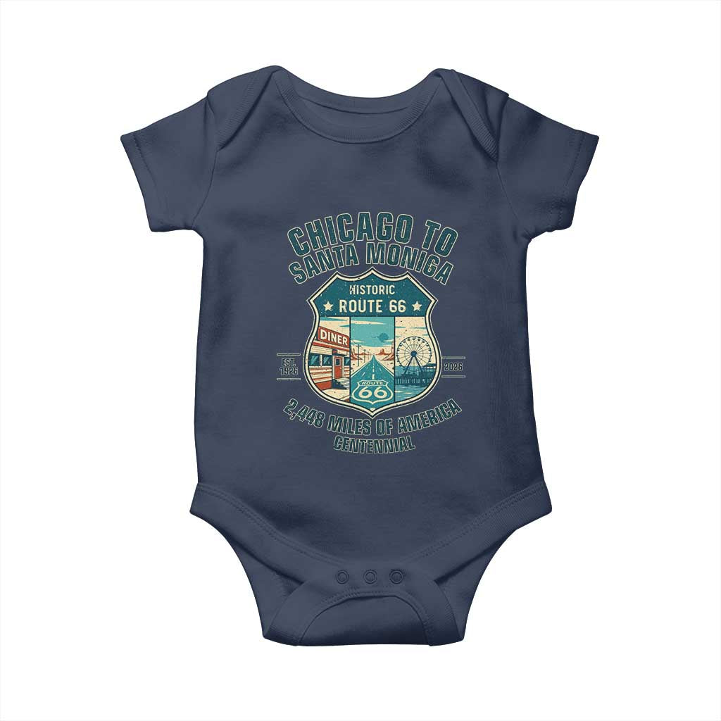 Route Highway 66 Chicago Santa Monica Vintage America Road Trip Baby Onesie TS14 Navy Print Your Wear