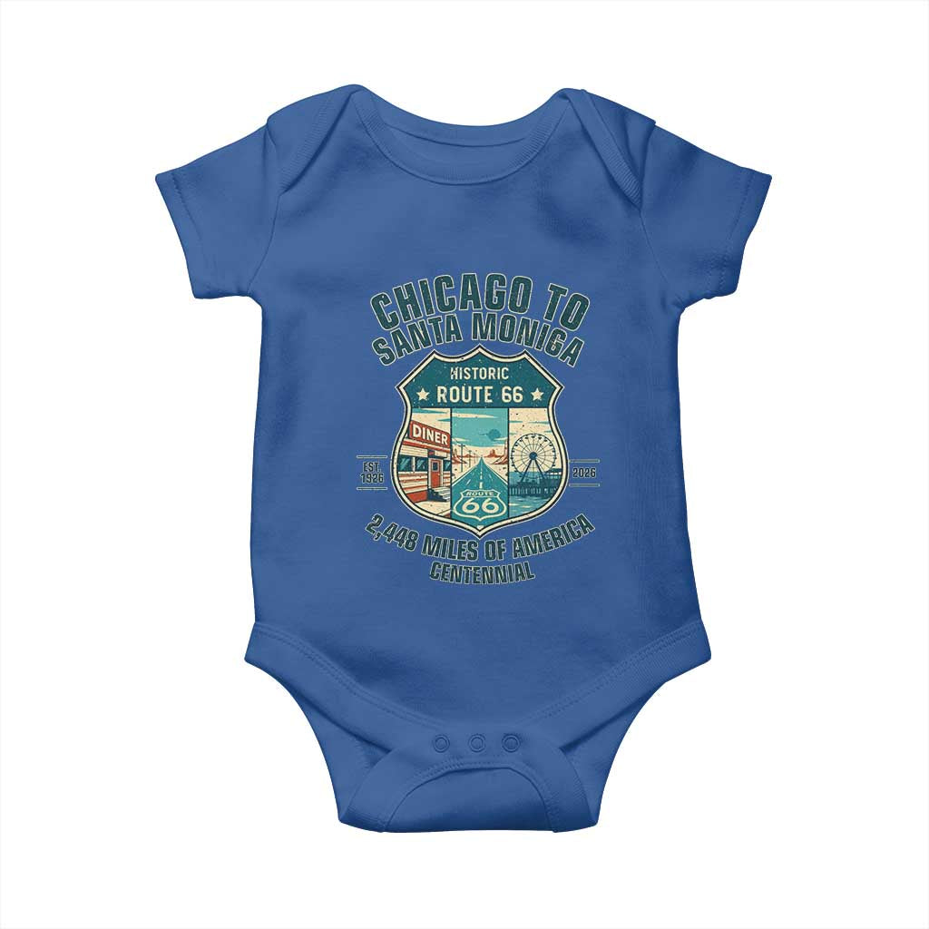 Route Highway 66 Chicago Santa Monica Vintage America Road Trip Baby Onesie TS14 Royal Blue Print Your Wear